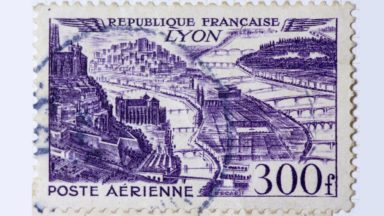 A used postage stamp for 300 francs